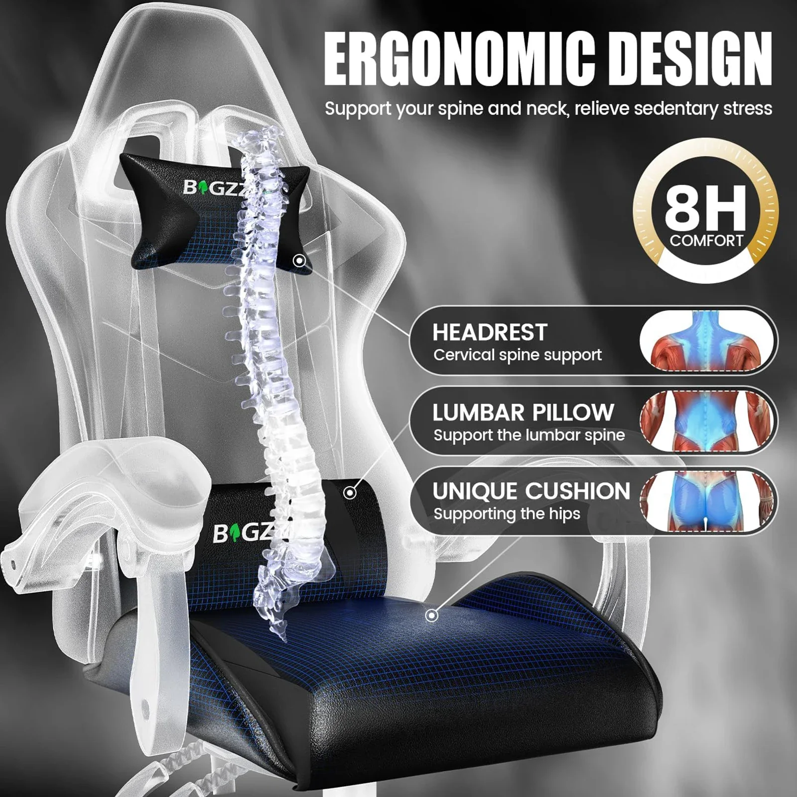 Aeravos - Ergonomische Gamingstoel met Verstelbare Rugleuning en Ademend Kussen - Image 6
