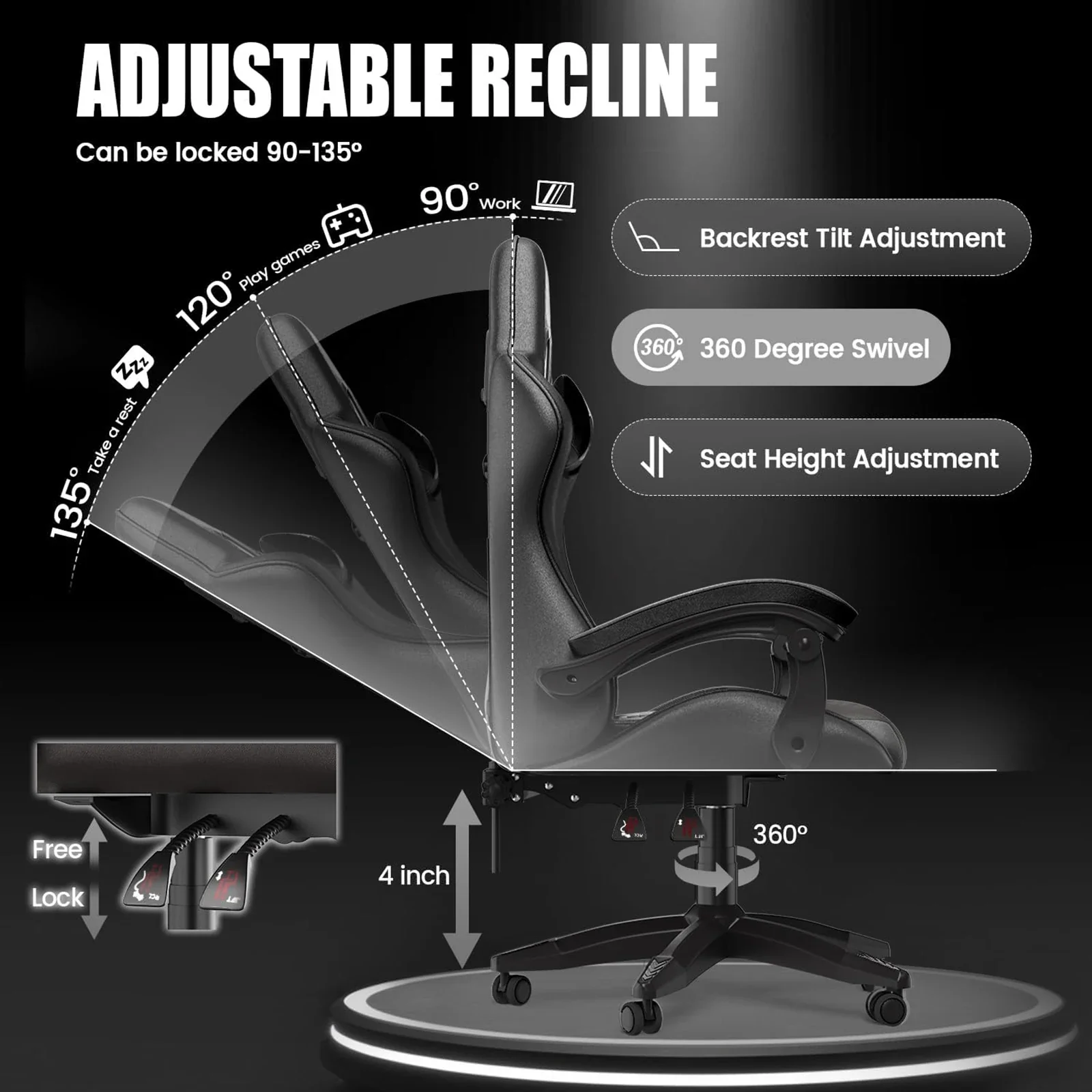 Aeravos - Ergonomische Gamingstoel met Verstelbare Rugleuning en Ademend Kussen - Image 8