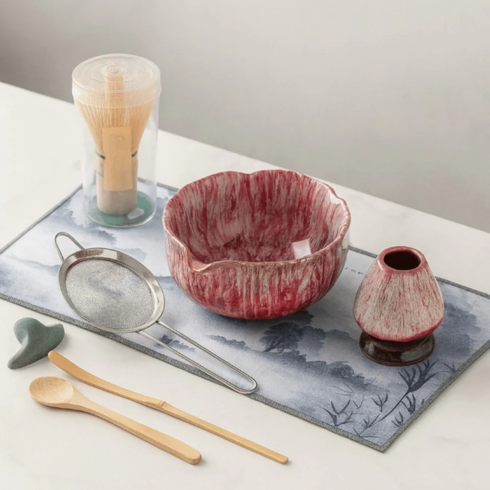 Aikoren – 8 Delige Matcha Theeset met Handgemaakte Keramische Kom 550ml