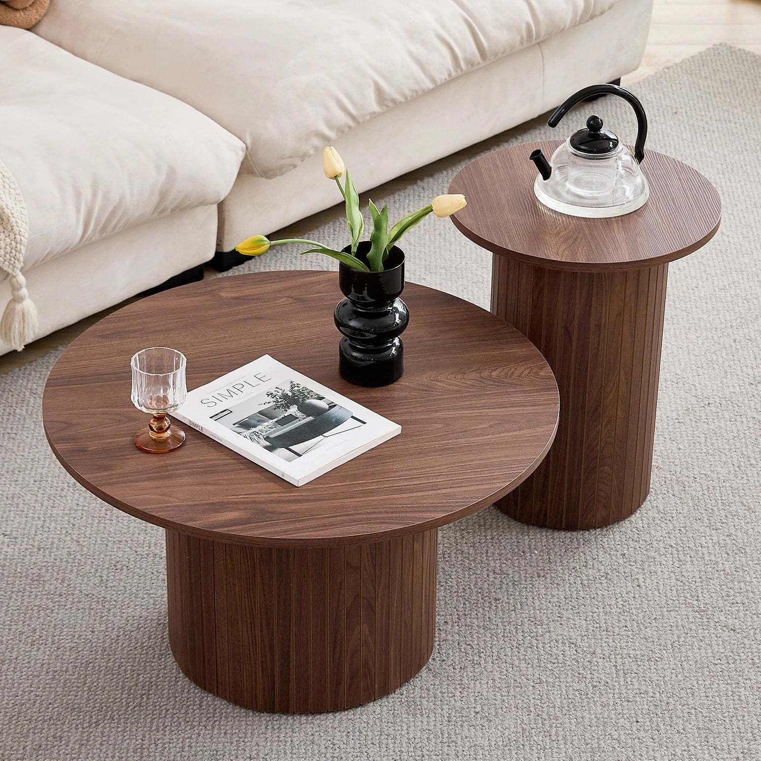 Arvellonn - Ronde Nestbare Salontafel Set 2 Delig 70cm 40cm