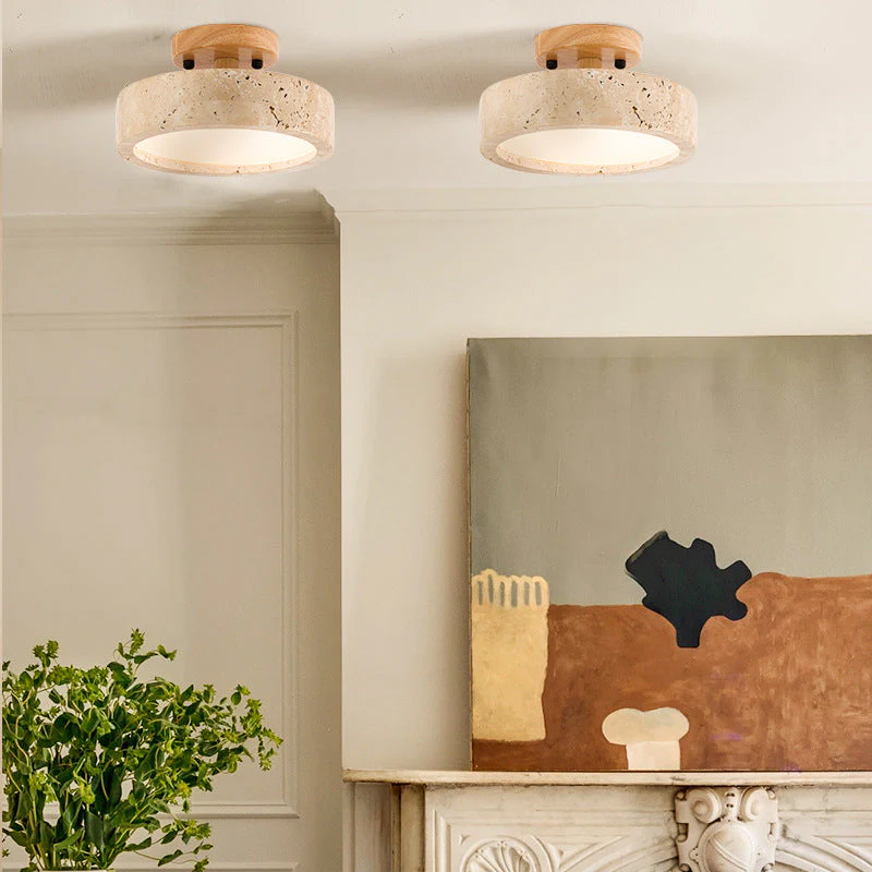 Aterna - Ronde Travertin LED Plafondlamp