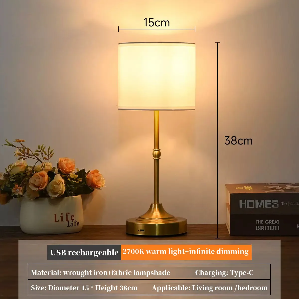 Aurelia - Draadloze Tafellamp met Oplaadbare Accu en Touch Dimming