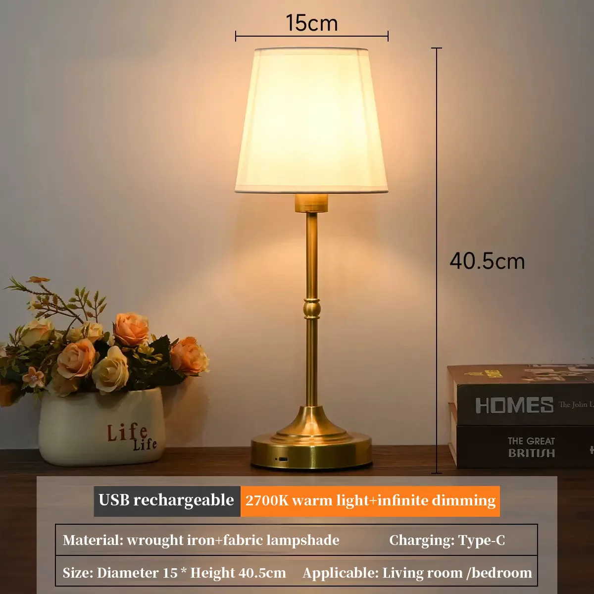 Aurelia - Draadloze Tafellamp met Oplaadbare Accu en Touch Dimming - Image 7