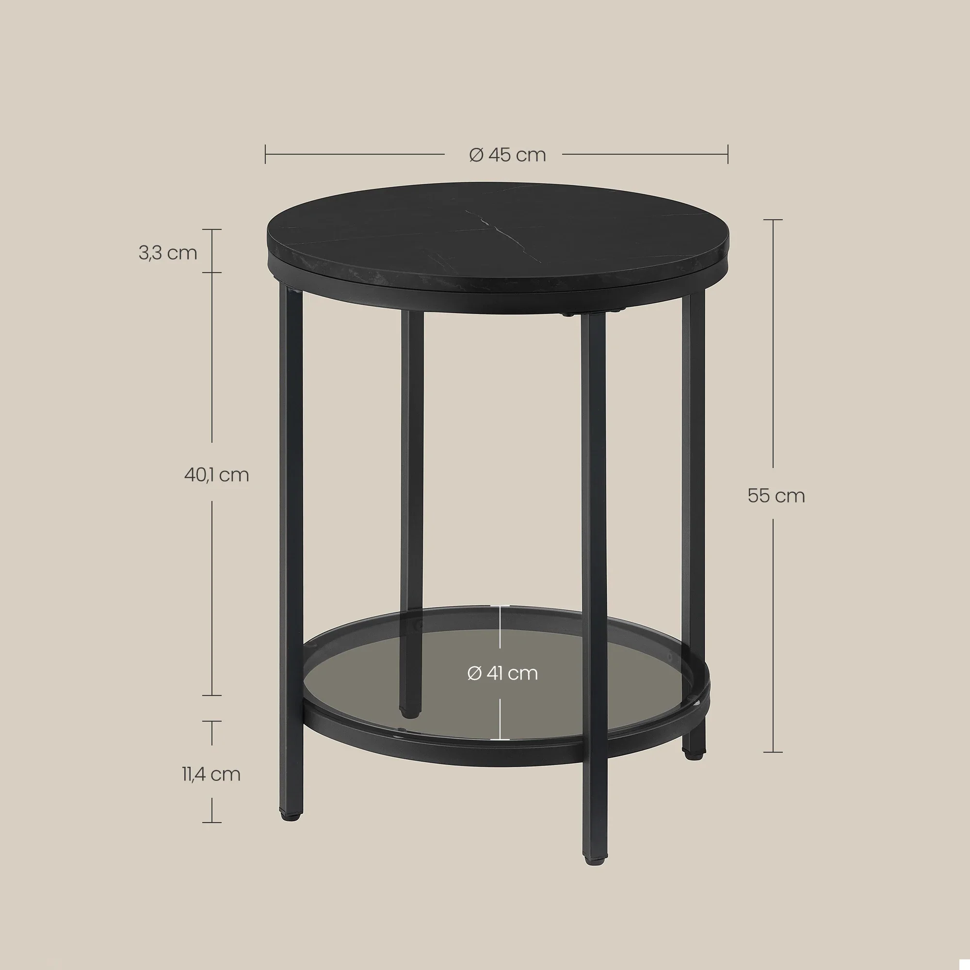 Aurephine - Glas Bijzettafel met Twee Niveaus Met Marmerlook - Image 6