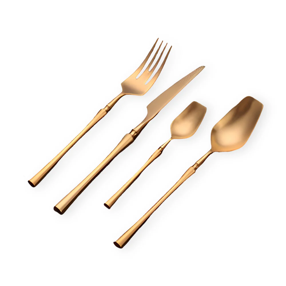 Aurevian – Zwart Bestekset 4 Of 16 Delig Met Gouden Details