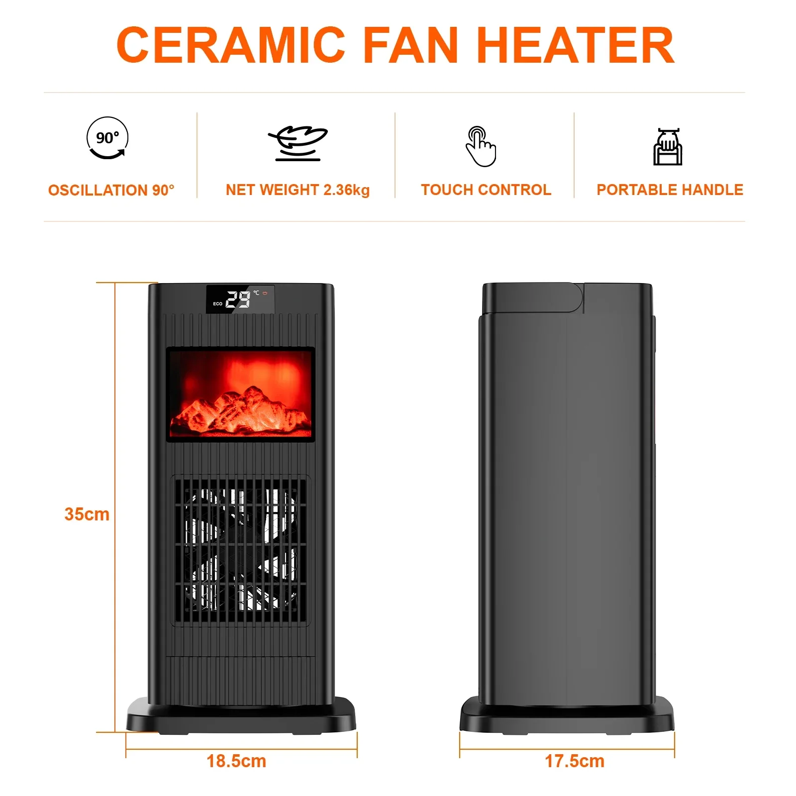 Belora - Elektrische Keramische Verwarmingsventilator 1500W met Thermostaat en Afstandsbediening - Image 4