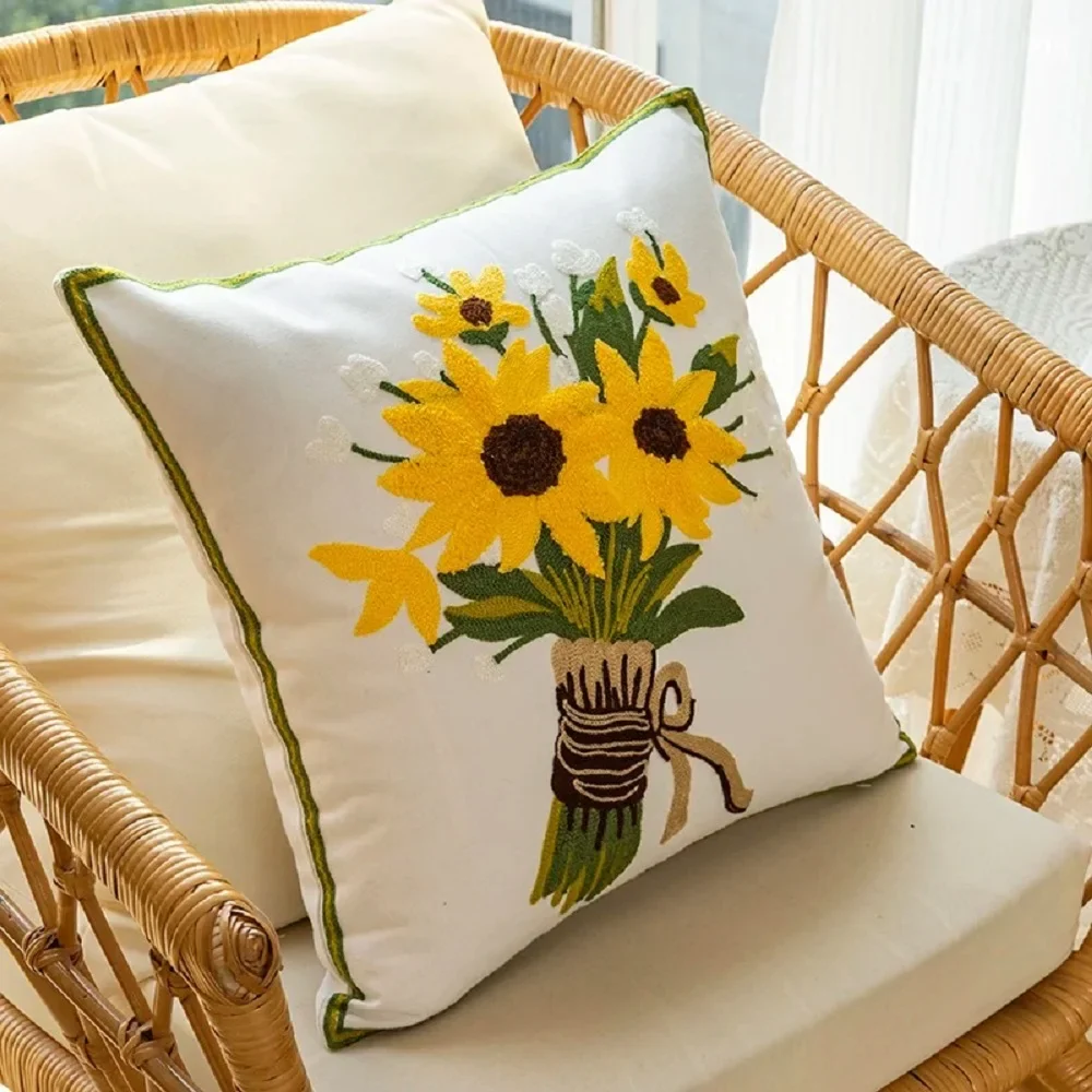 Caelirae - Katoenen Geborduurd Sierkussen 45x45 cm met Zonnebloemmotief - Image 5