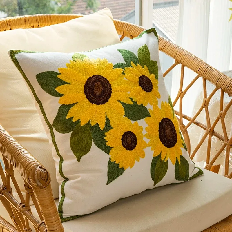 Caelirae - Katoenen Geborduurd Sierkussen 45x45 cm met Zonnebloemmotief - Image 7