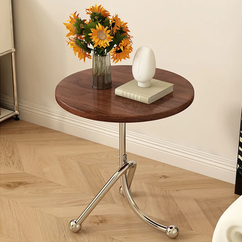 Caverox - Houten Ronde Bijzettafel Met RVS Poot