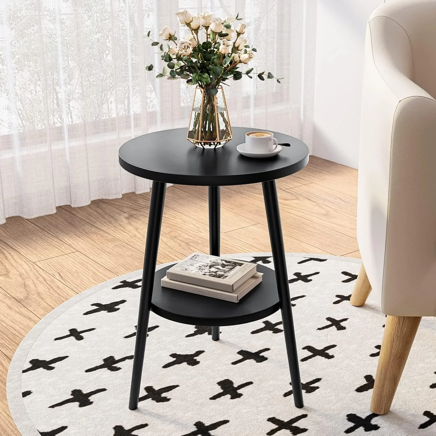 Cirenya - Ronde Tweelaags Bijzettafel met Modern Design