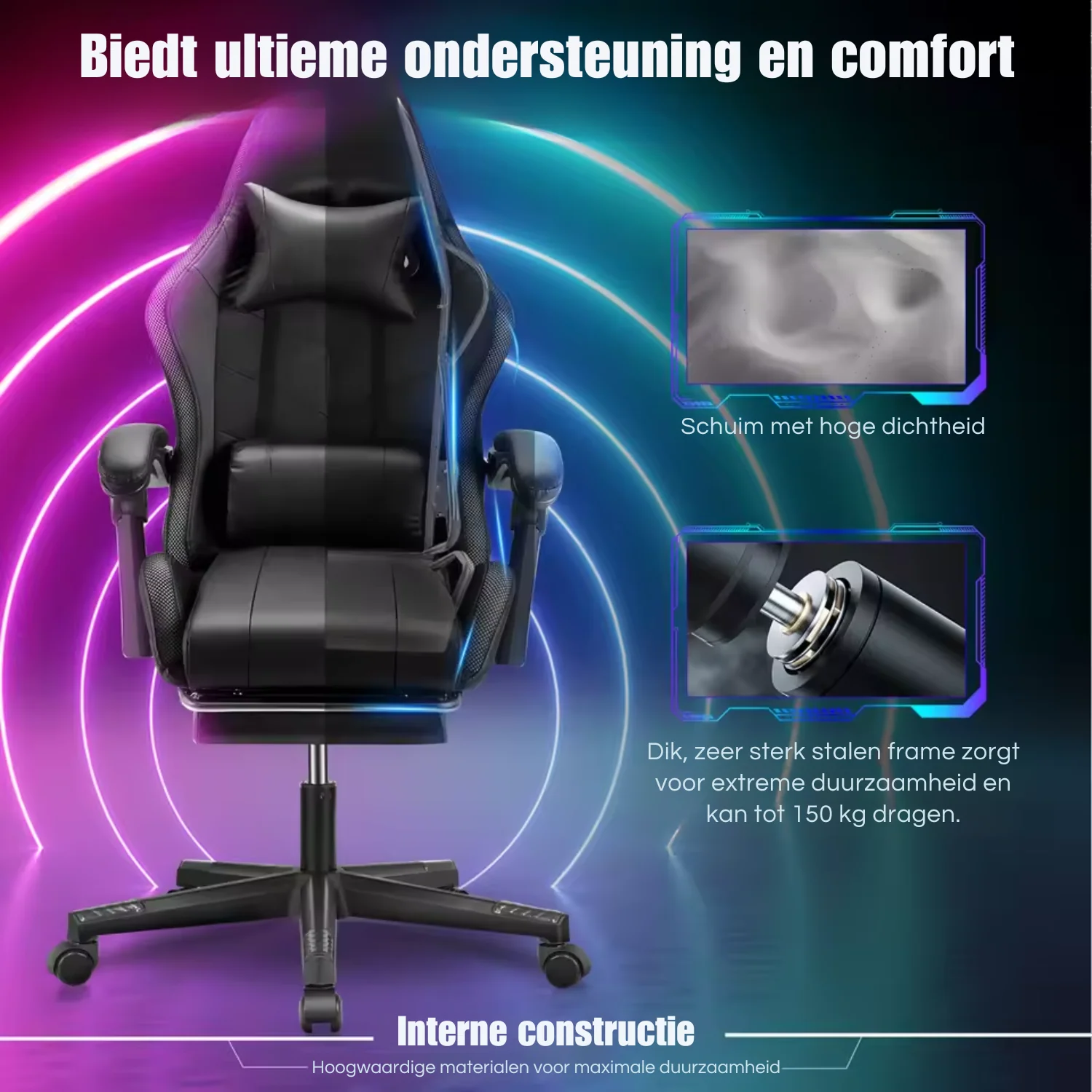 Civora - Ergonomische RGB Gamingstoel met LED Verlichting, Bluetooth Sprekers en Verstelbare Hoogte - Image 3