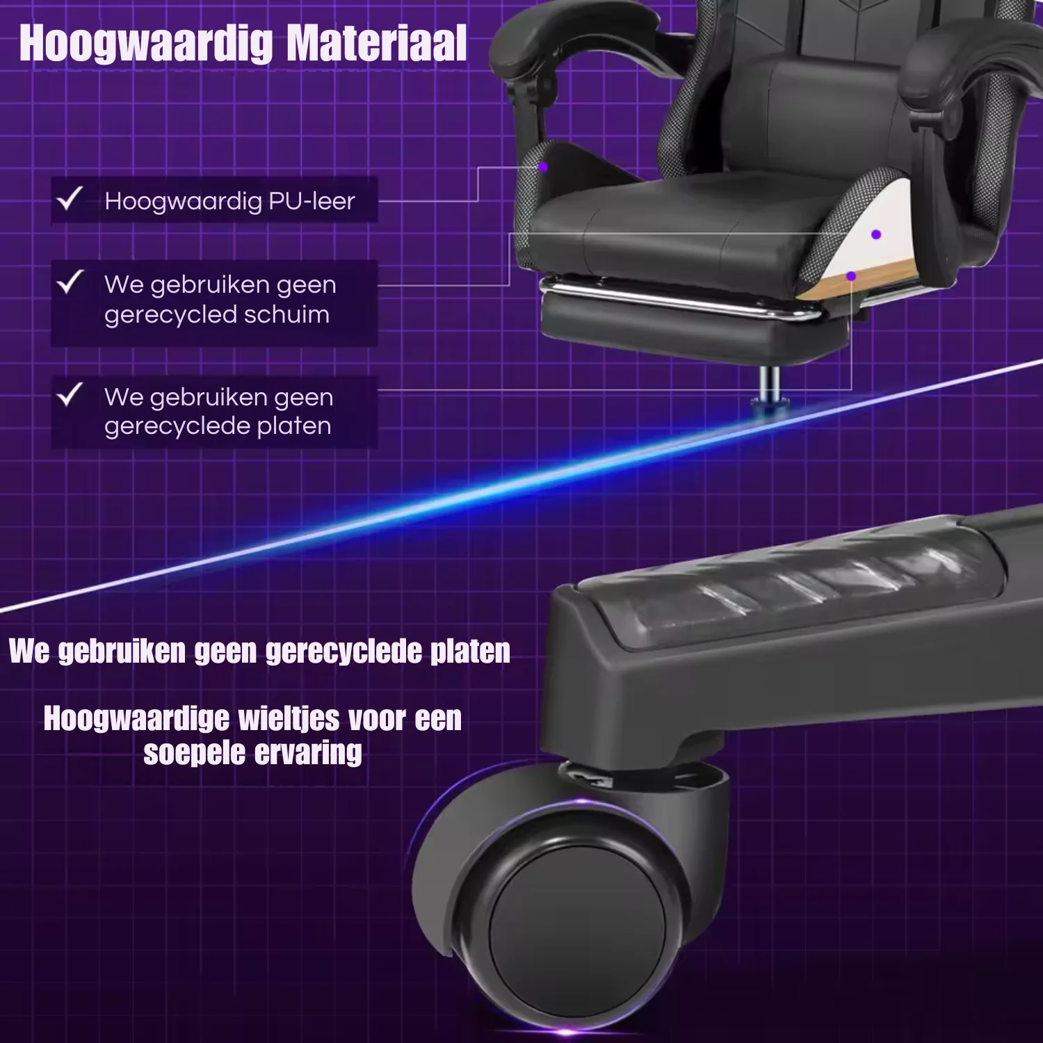 Civora - Ergonomische RGB Gamingstoel met LED Verlichting, Bluetooth Sprekers en Verstelbare Hoogte - Image 5