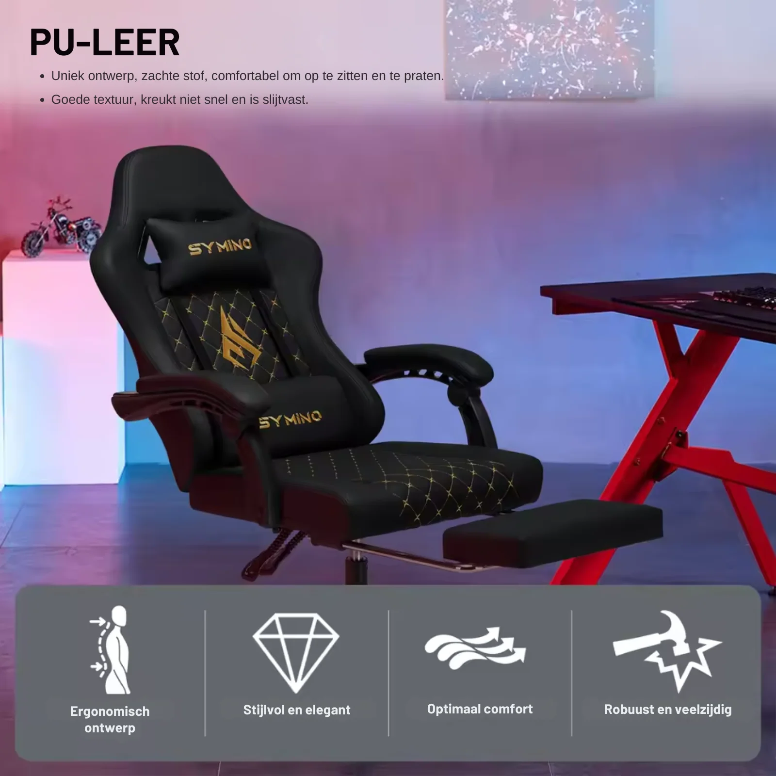 Cronan - Racing Gamingstoel met Voetensteun en Verstelbare Armleuningen - Image 5