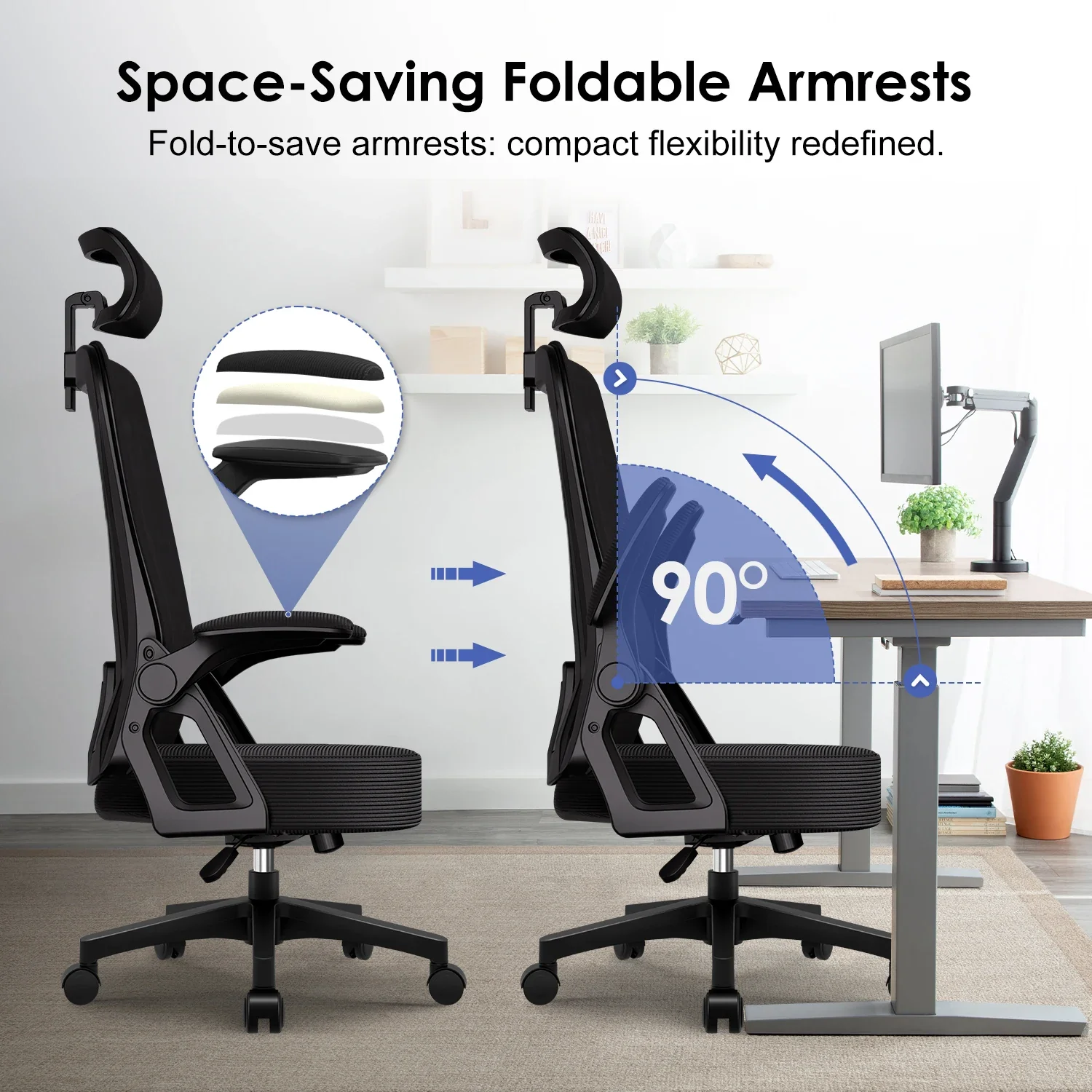 Cymara - Ergonomische Bureaustoel met Inklapbare Armleuningen, Verstelbare Rug en Hoofdsteun - Image 5