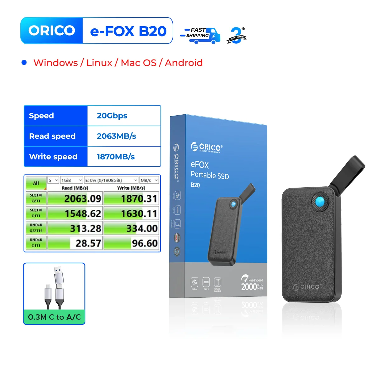 DataLoom – Ultiem Compacte Externe SSD met 2000MB/s Snelheid en USB C Kabel - Image 2