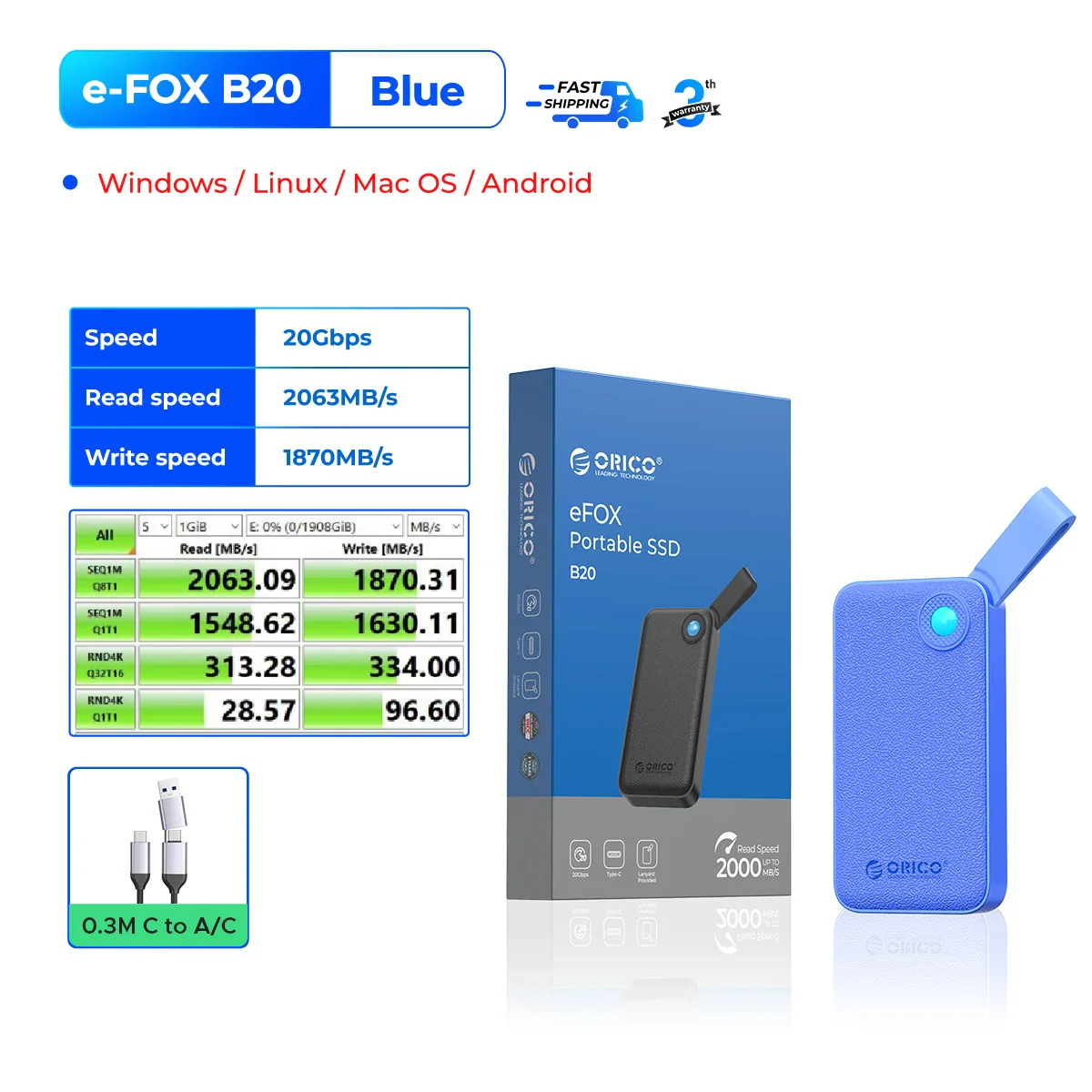DataLoom – Ultiem Compacte Externe SSD met 2000MB/s Snelheid en USB C Kabel - Image 3