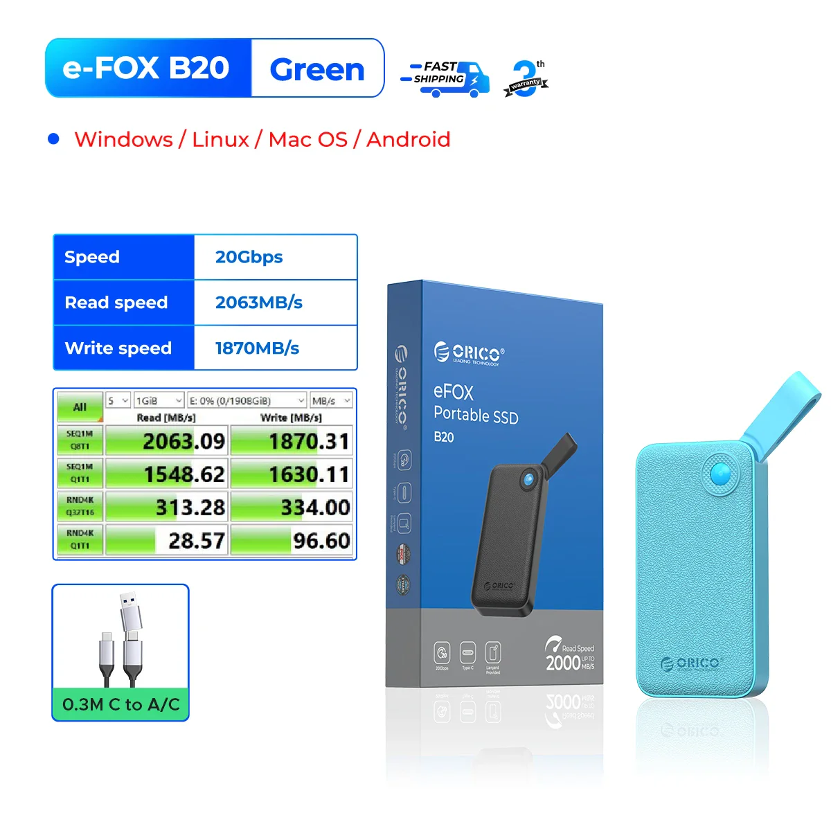 DataLoom – Ultiem Compacte Externe SSD met 2000MB/s Snelheid en USB C Kabel - Image 4