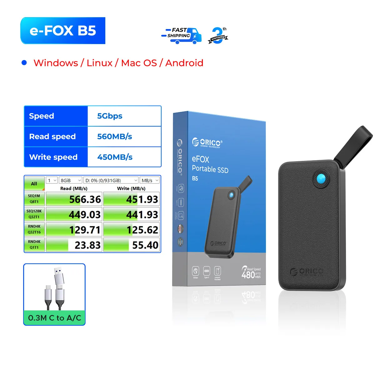 DataLoom – Ultiem Compacte Externe SSD met 2000MB/s Snelheid en USB C Kabel - Image 5