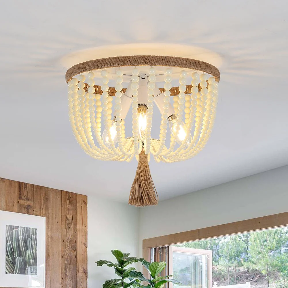 Dlyra – Bohemian Houten Kralen Plafondlamp - Image 3