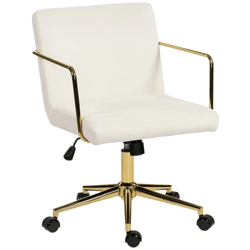 Eirene - Crèmekleurige Bureaustoel op Wieltjes met Fluwelen Bekleding en Gouden Accenten - Image 2