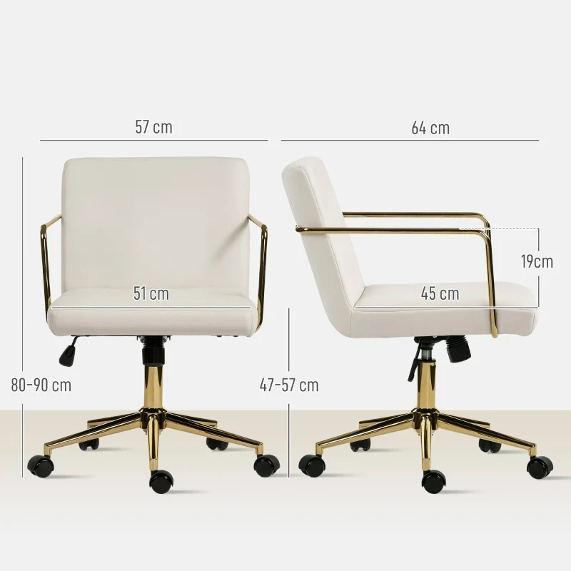 Eirene - Crèmekleurige Bureaustoel op Wieltjes met Fluwelen Bekleding en Gouden Accenten - Image 3
