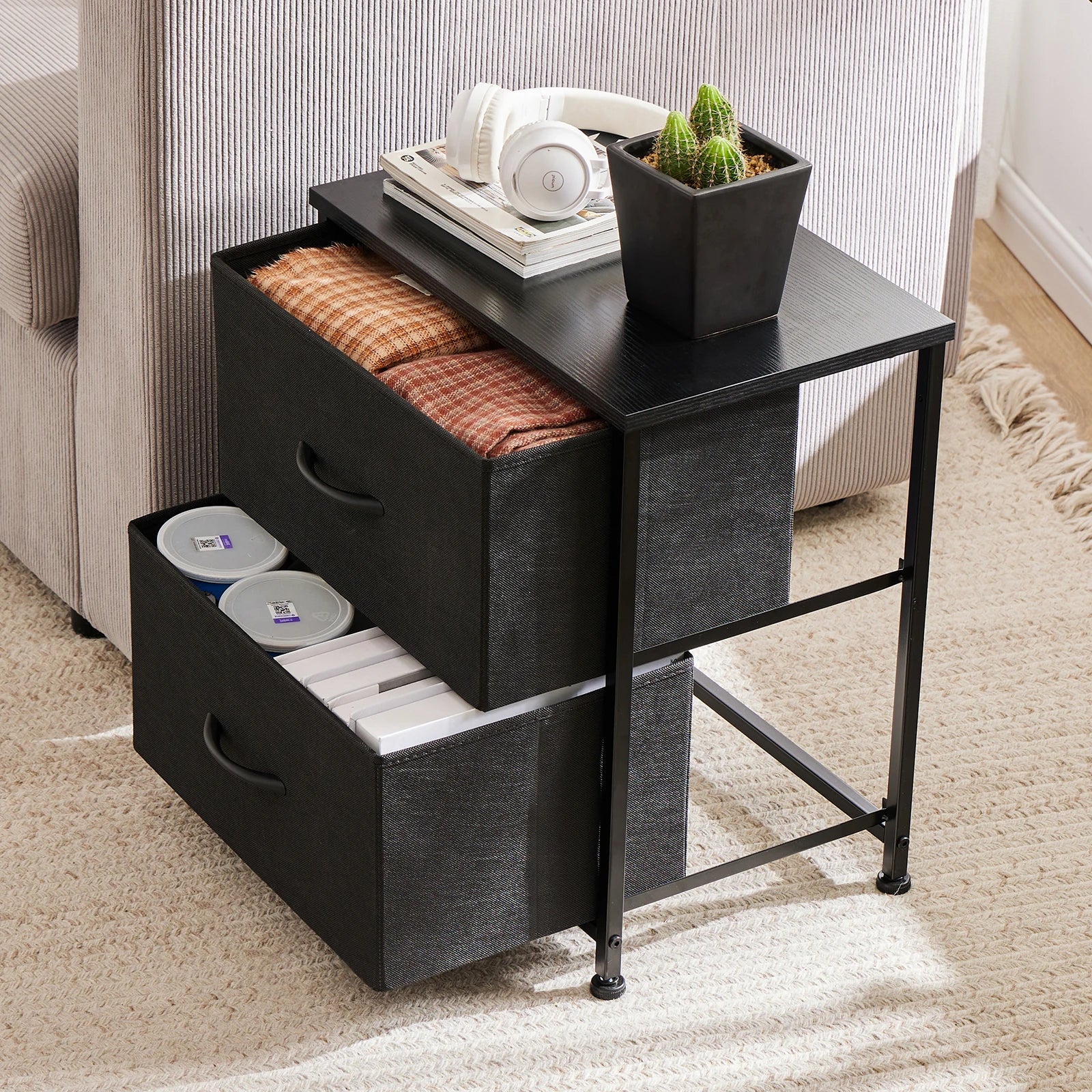 Elandra - Nachtkastje of Bijzettafel met 2 Stoffen Lades voor Slaapkamer of Woonkamer - Image 6
