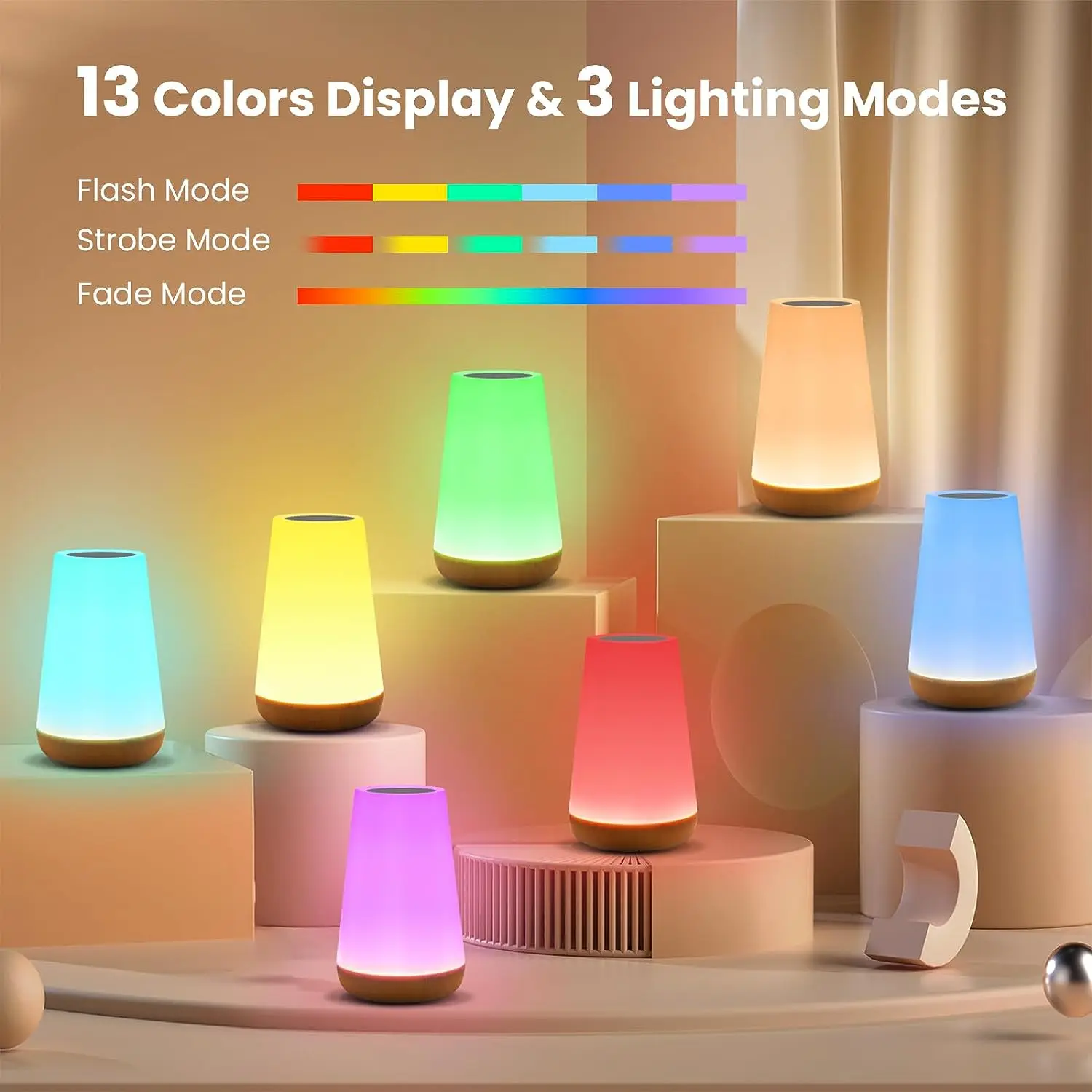 Glowino - Draagbare Nachtlamp met 13 Kleuren en Touchbediening - Image 5