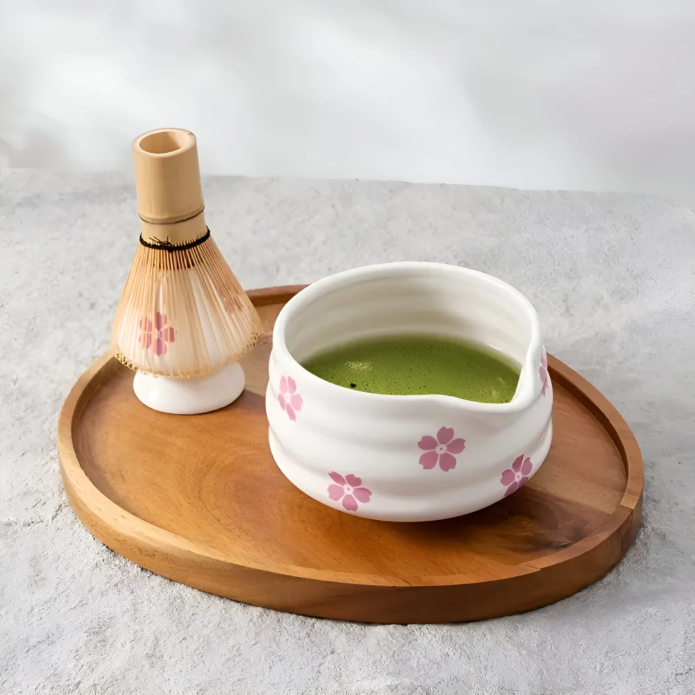 Hanamori – Witte Florale Matcha Set 5 Delig met Schenkkom en Bamboe Klopper - Image 8