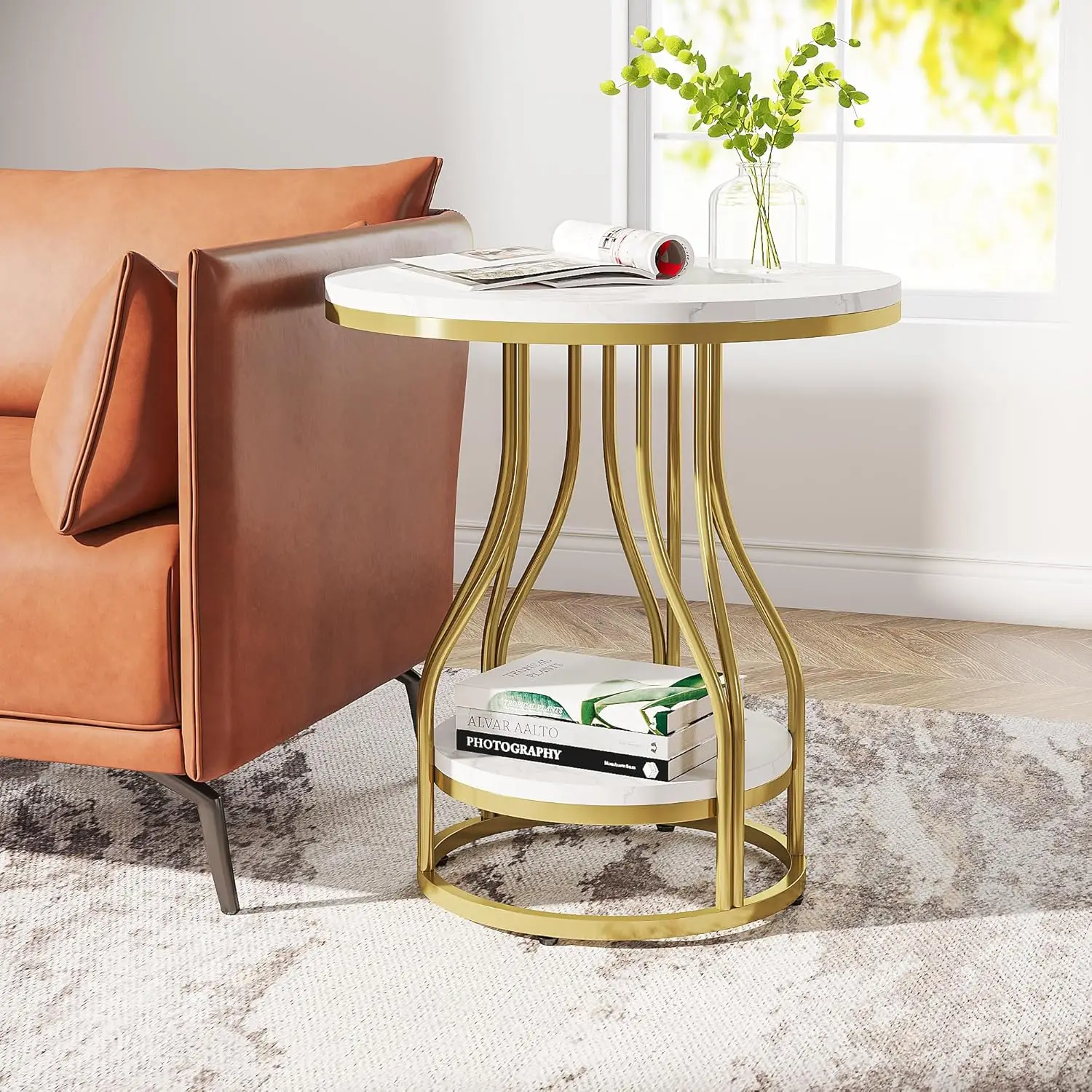 Isavelle - Ronde Bijzettafel Tweelaags met Metalen Frame en Handige Opbergruimte - Image 4