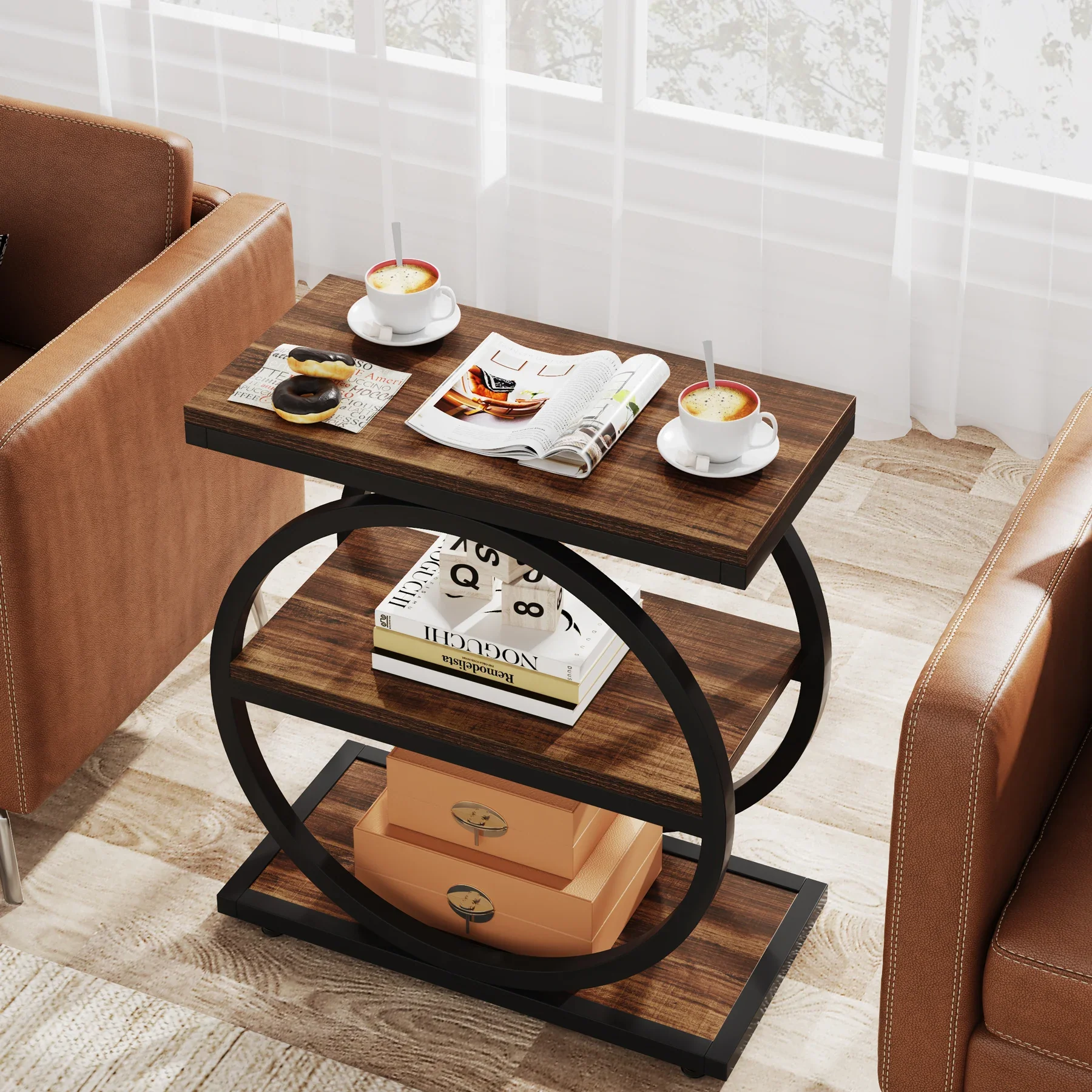 Isyvelra - Industriële Smalle Houten Bijzettafel met 3 Opbergplanken - Image 3
