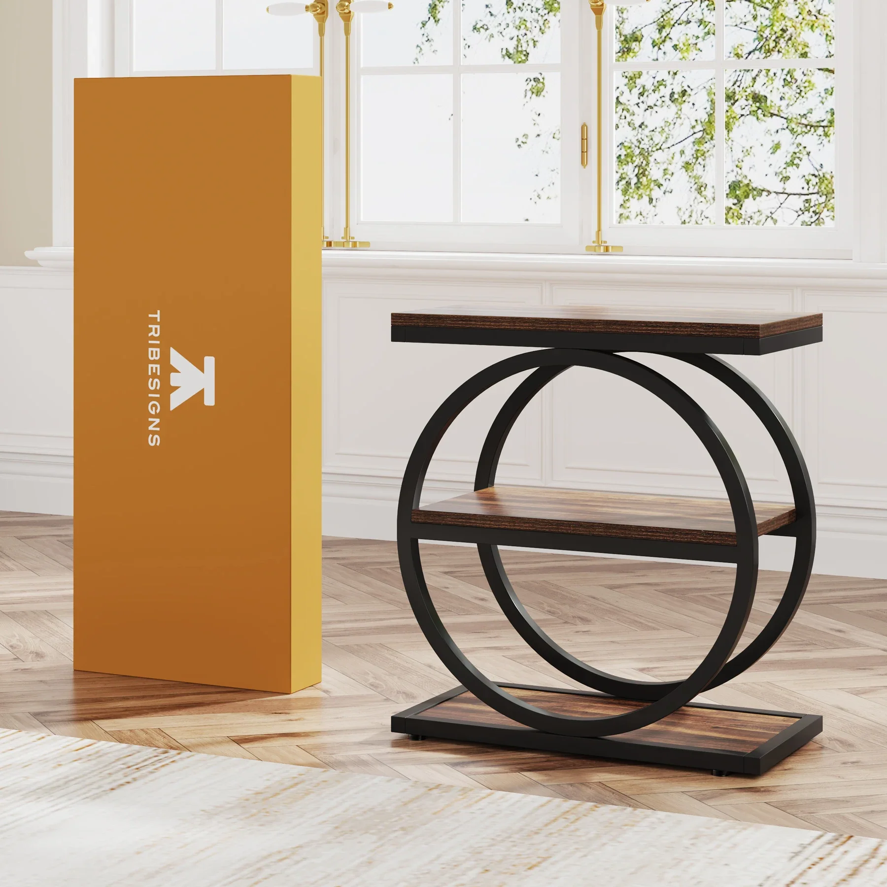 Isyvelra - Industriële Smalle Houten Bijzettafel met 3 Opbergplanken - Image 5