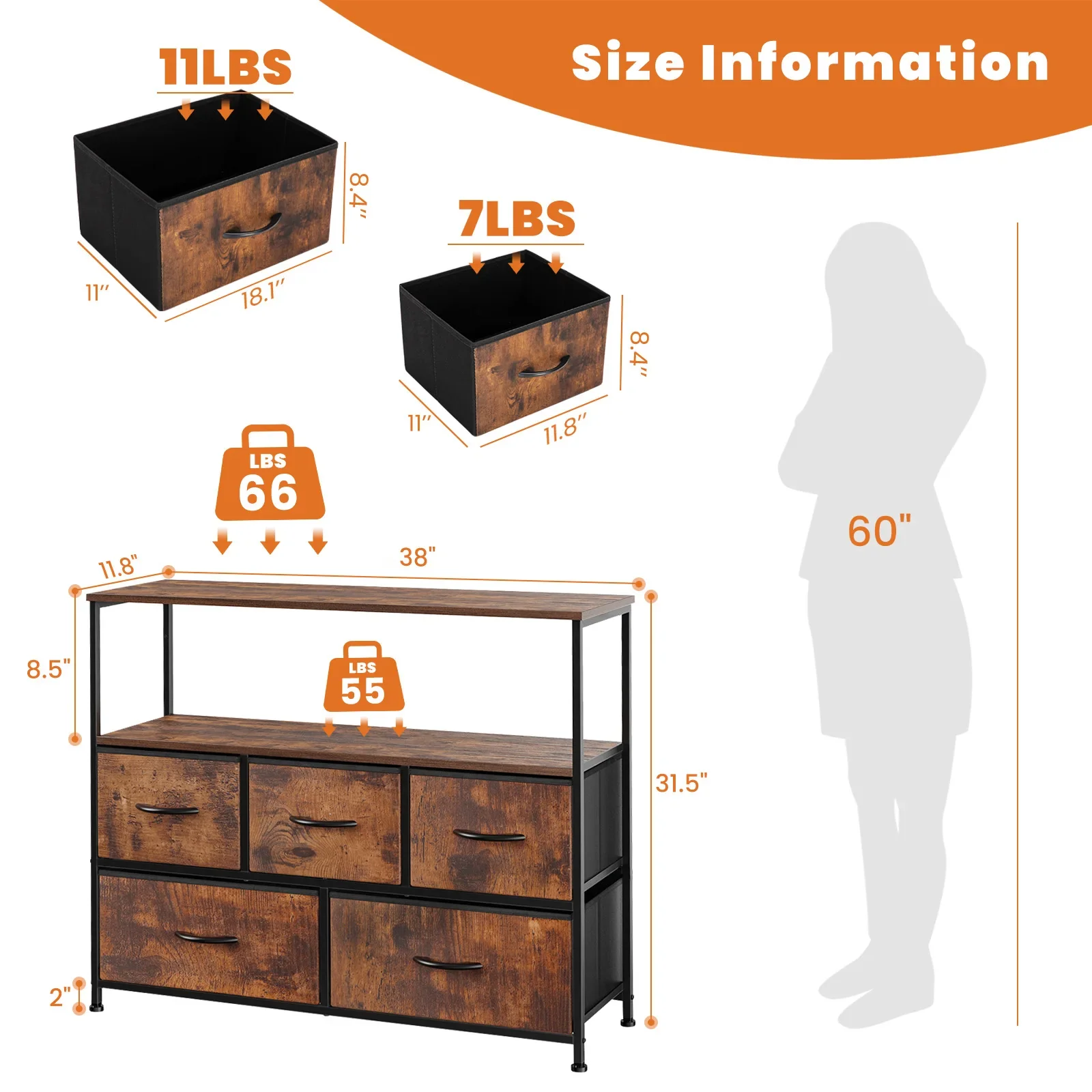 Jondan - Schoenenkast Met 5 Stoffen Lades Multilayer Opbergrek - Image 6
