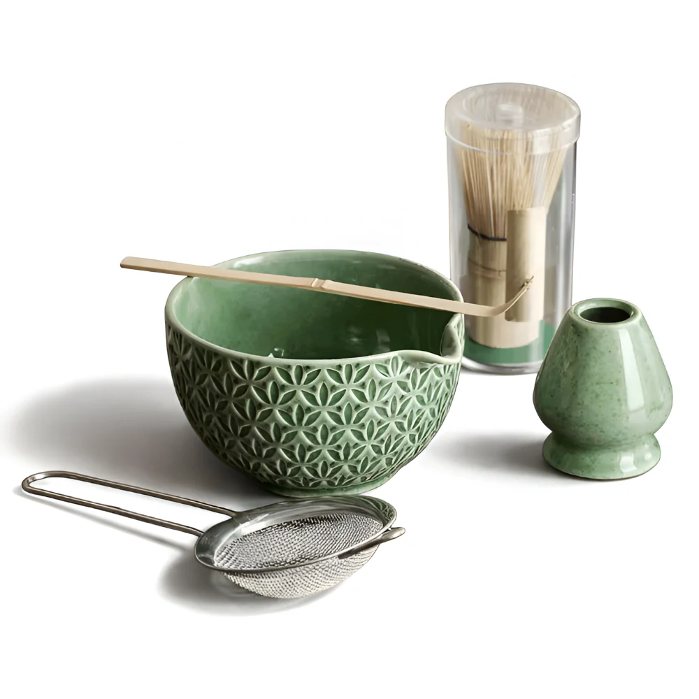 Kazumiya – Groen Keramisch Matcha Theeset 5 6 Delig met Bamboe Accessoires