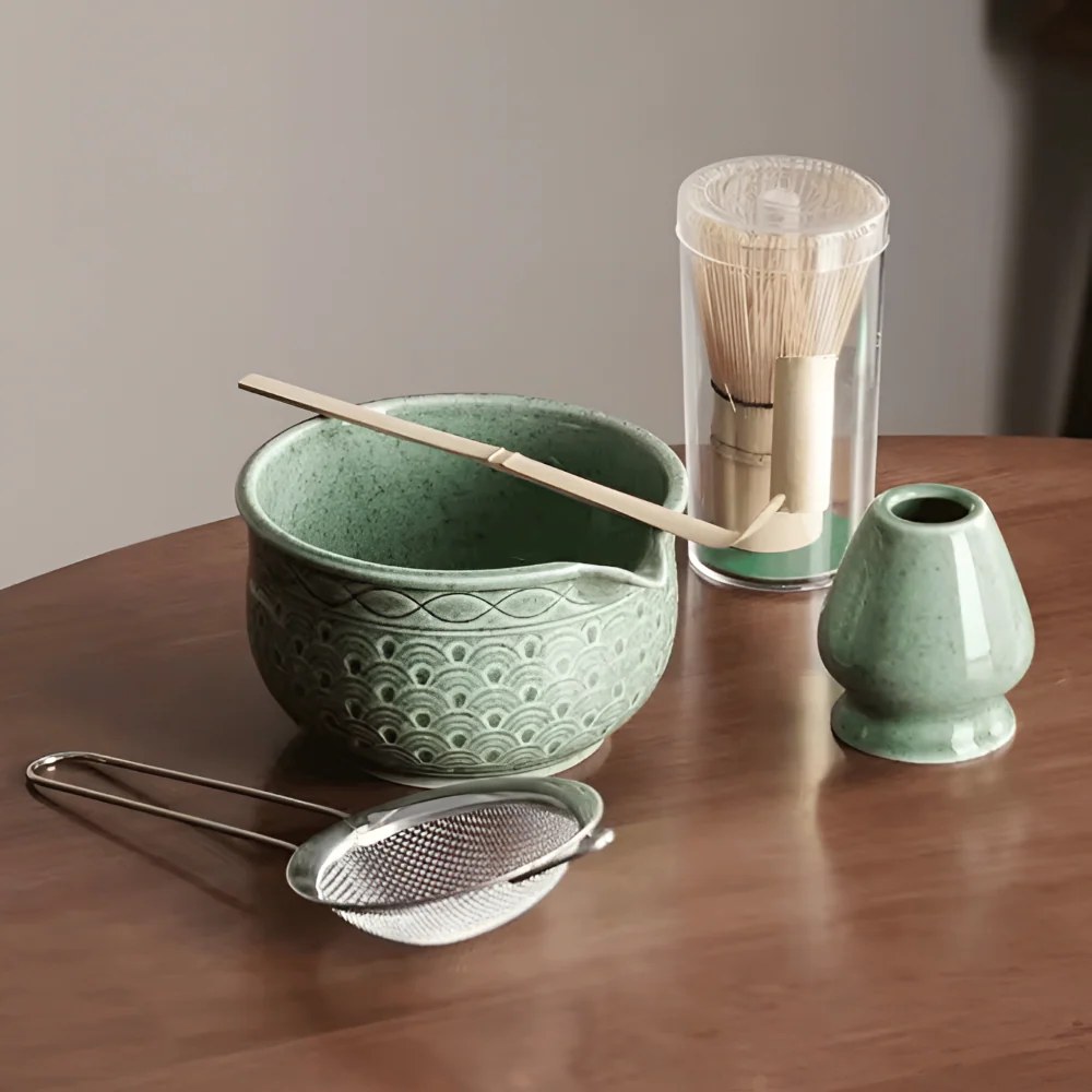 Kazumiya – Groen Keramisch Matcha Theeset 5 6 Delig met Bamboe Accessoires - Image 12