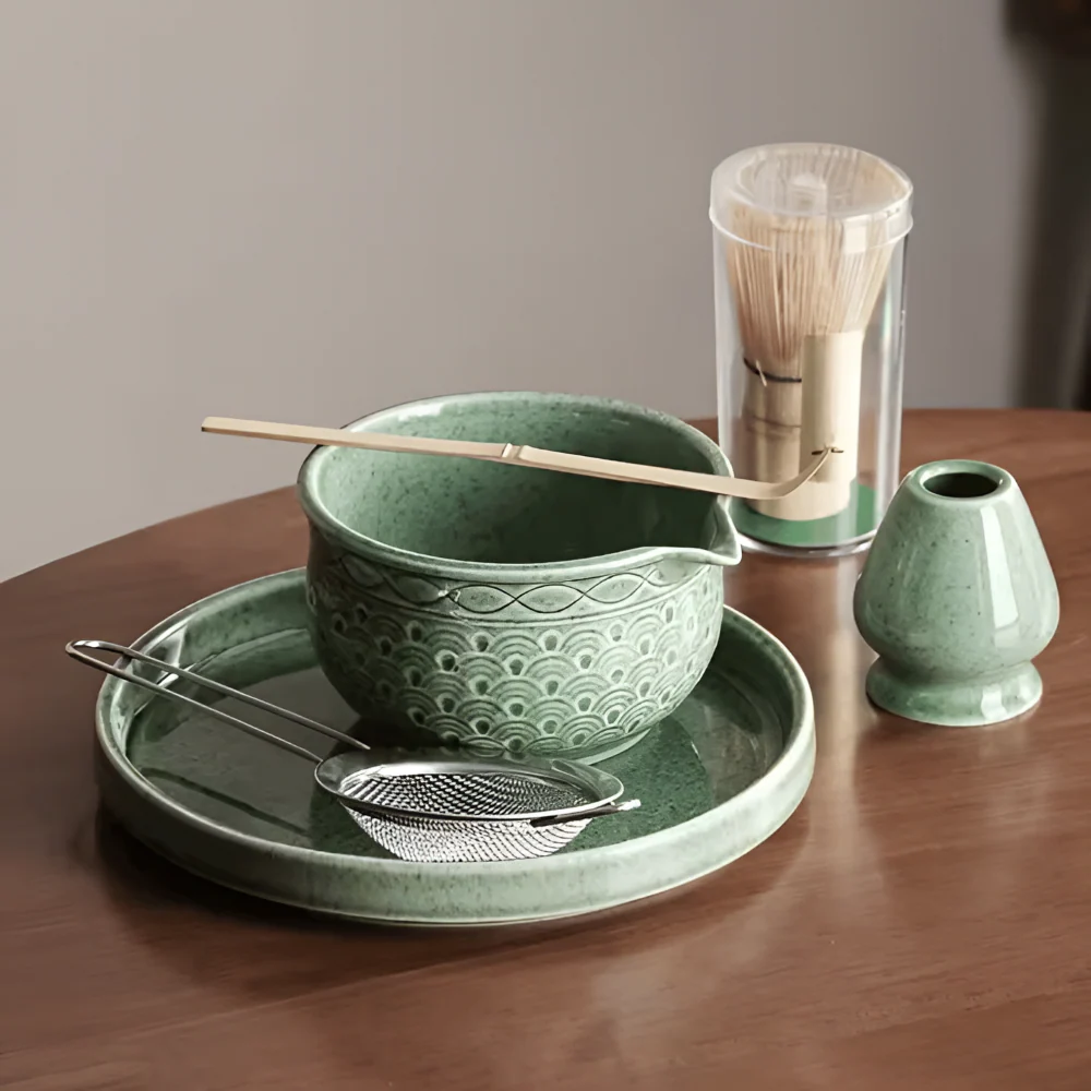 Kazumiya – Groen Keramisch Matcha Theeset 5 6 Delig met Bamboe Accessoires - Image 13