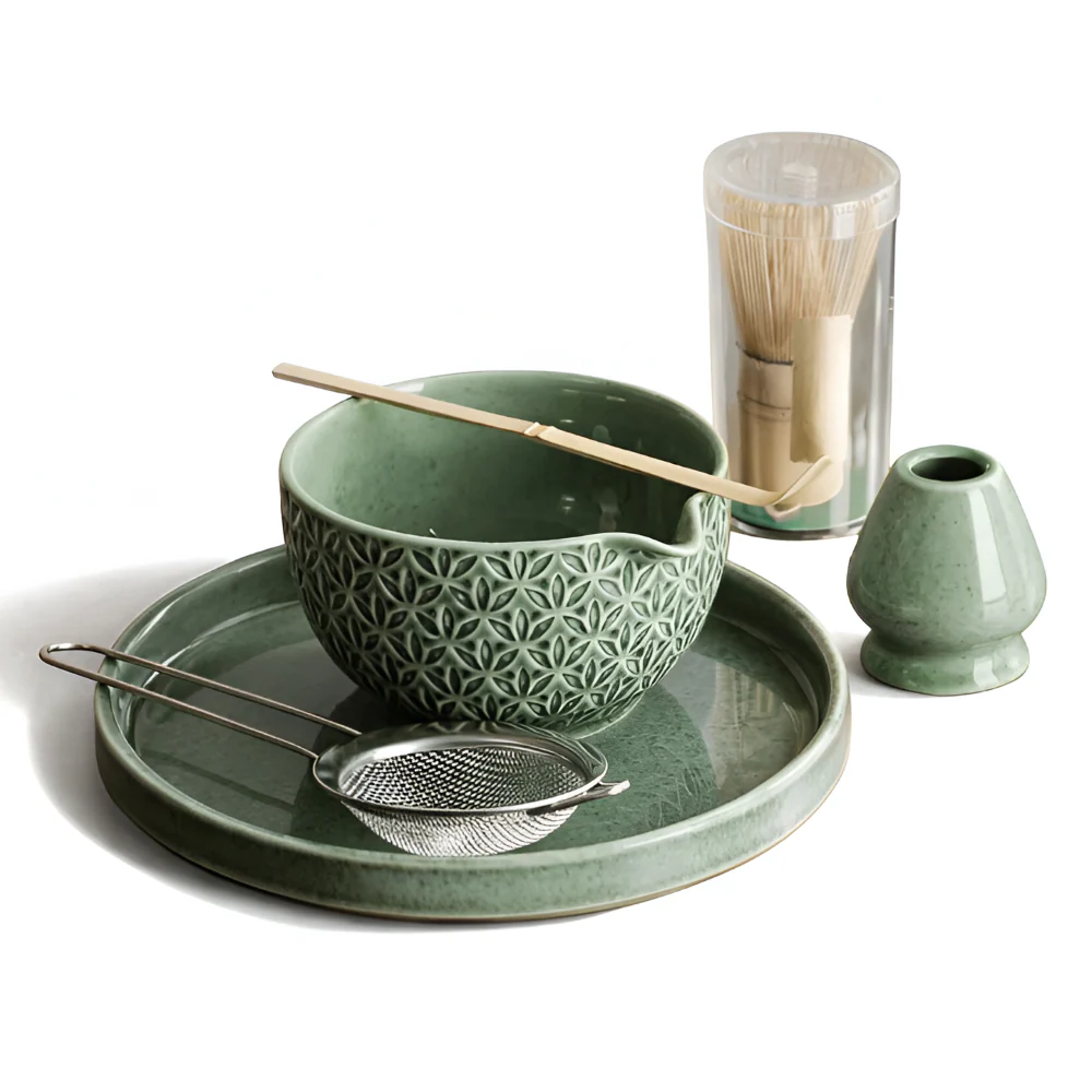 Kazumiya – Groen Keramisch Matcha Theeset 5 6 Delig met Bamboe Accessoires - Image 2