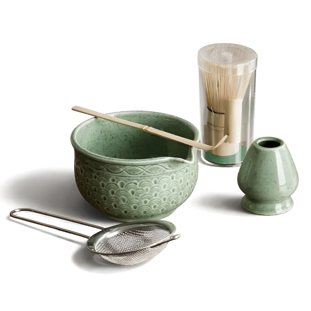 Kazumiya – Groen Keramisch Matcha Theeset 5 6 Delig met Bamboe Accessoires - Image 3