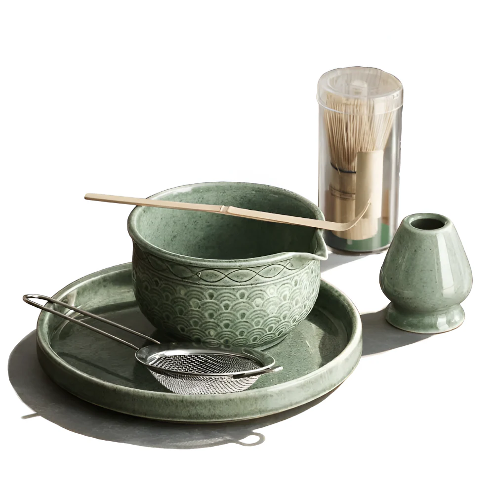 Kazumiya – Groen Keramisch Matcha Theeset 5 6 Delig met Bamboe Accessoires - Image 4