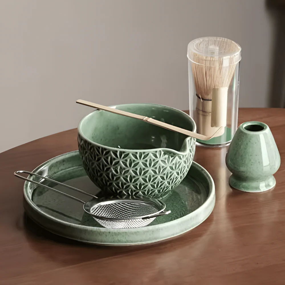 Kazumiya – Groen Keramisch Matcha Theeset 5 6 Delig met Bamboe Accessoires - Image 5