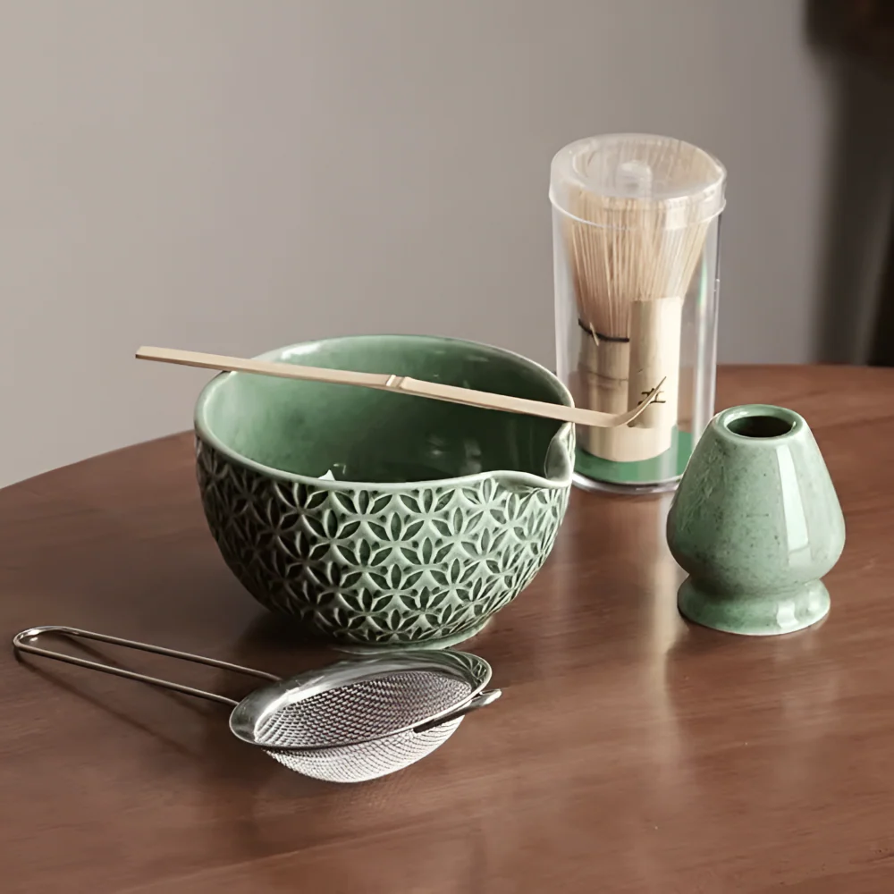 Kazumiya – Groen Keramisch Matcha Theeset 5 6 Delig met Bamboe Accessoires - Image 6