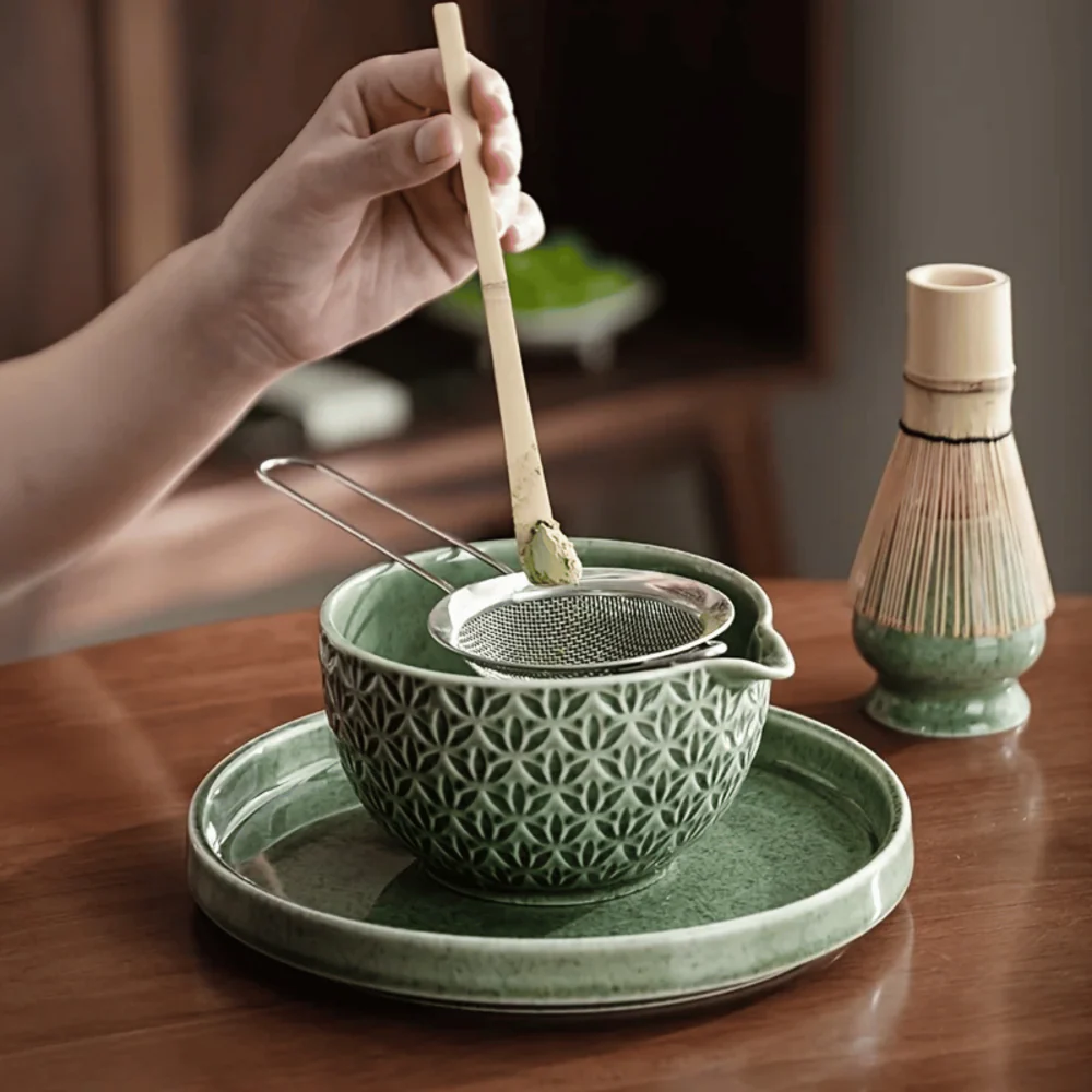 Kazumiya – Groen Keramisch Matcha Theeset 5 6 Delig met Bamboe Accessoires - Image 7