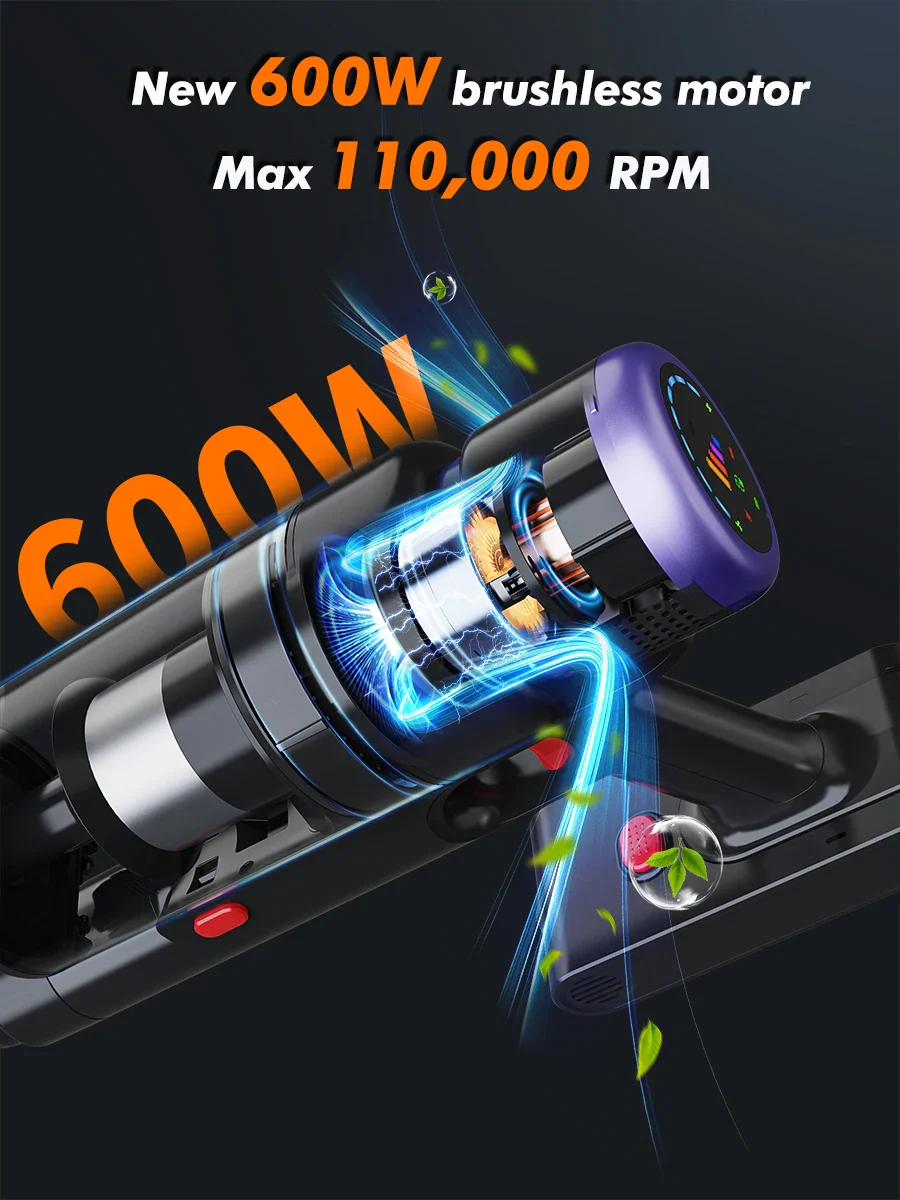 Klyra V22 - Draadloze Handstofzuiger 600W met 55kPa Zuigkracht en Verwijderbare Accu - Image 3