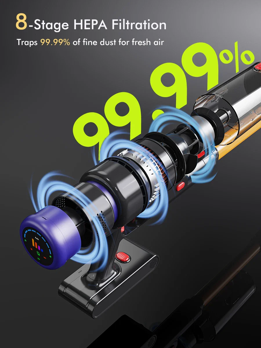 Klyra V22 - Draadloze Handstofzuiger 600W met 55kPa Zuigkracht en Verwijderbare Accu - Image 4