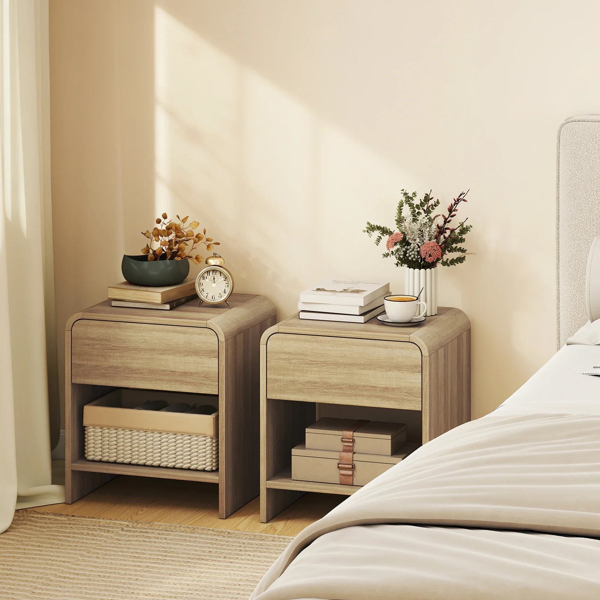 Linvara – Set van 2 Scandinavische Nachtkastjes met Lade en Open Vakschap - Image 2