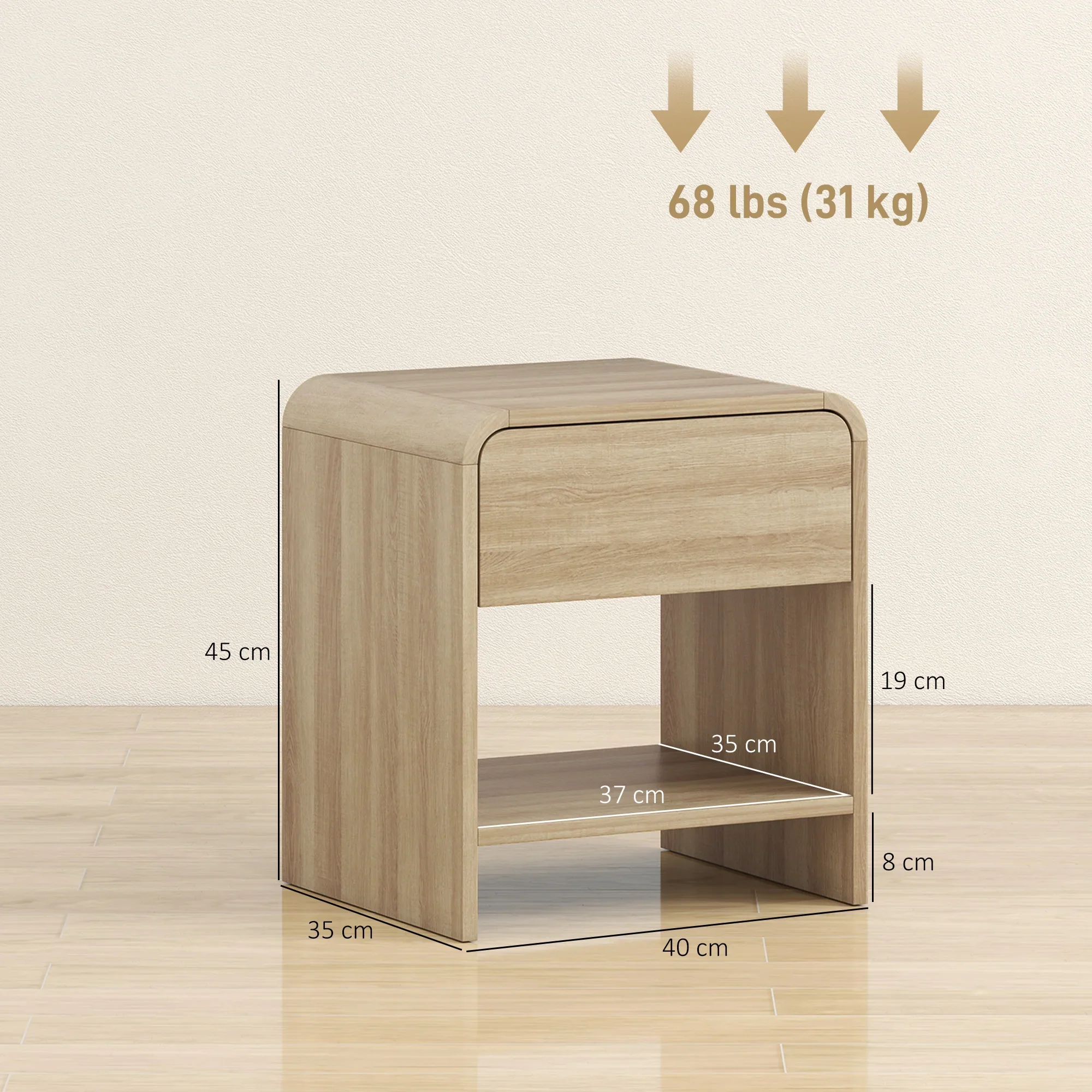 Linvara – Set van 2 Scandinavische Nachtkastjes met Lade en Open Vakschap - Image 3