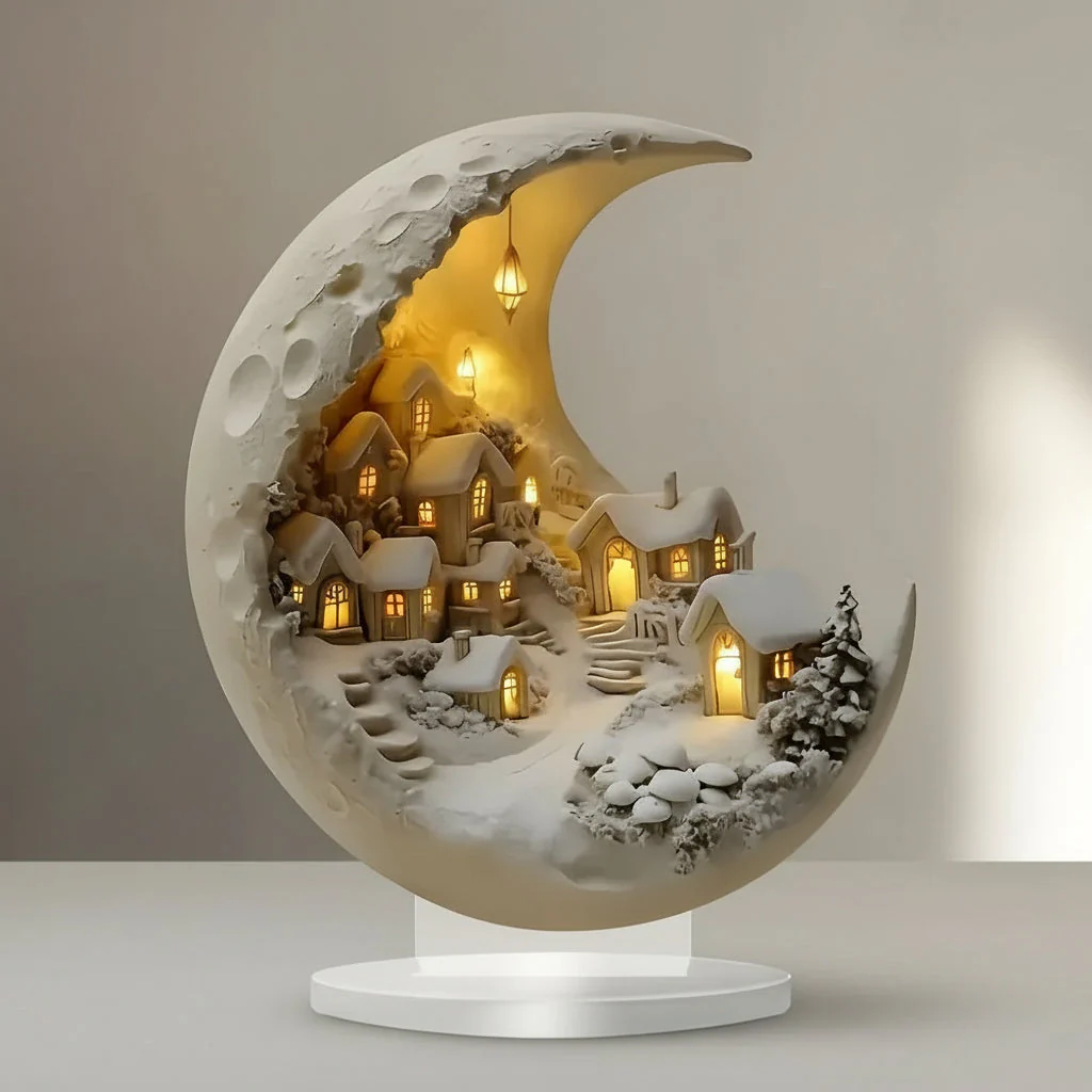 Livelle – Acryl Maanlamp Met Dorp Decoratie