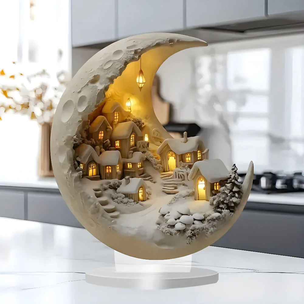 Livelle – Acryl Maanlamp Met Dorp Decoratie - Image 3