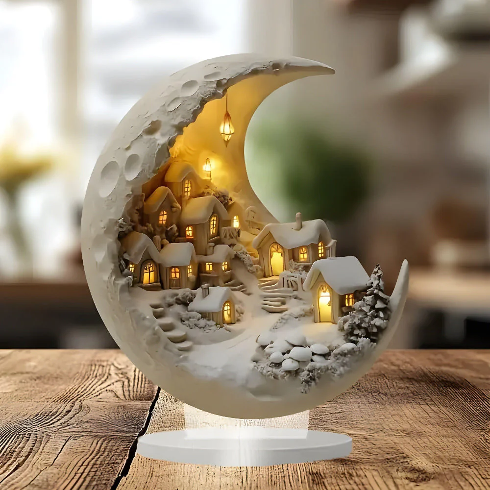 Livelle – Acryl Maanlamp Met Dorp Decoratie - Image 4