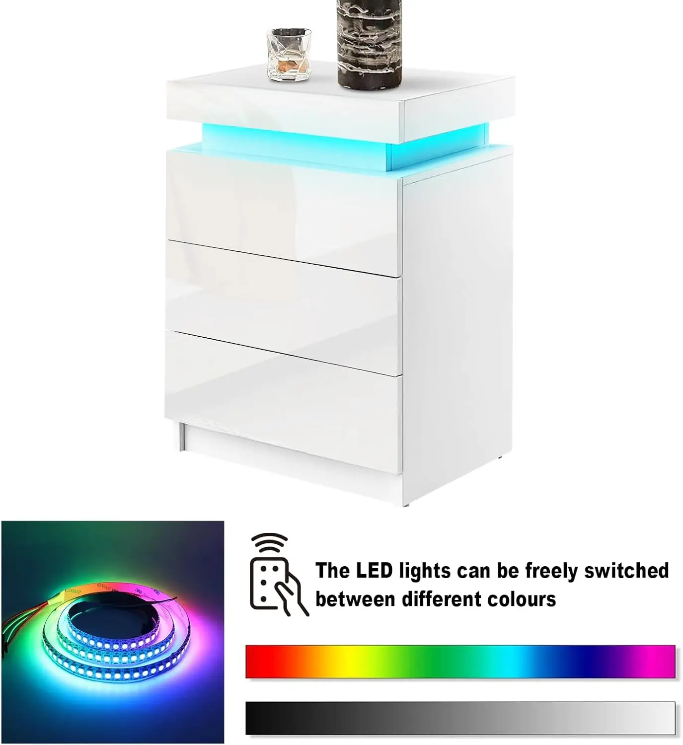 Lumora - Witte nachtkast met 3 lades en LED-verlichting - Image 3
