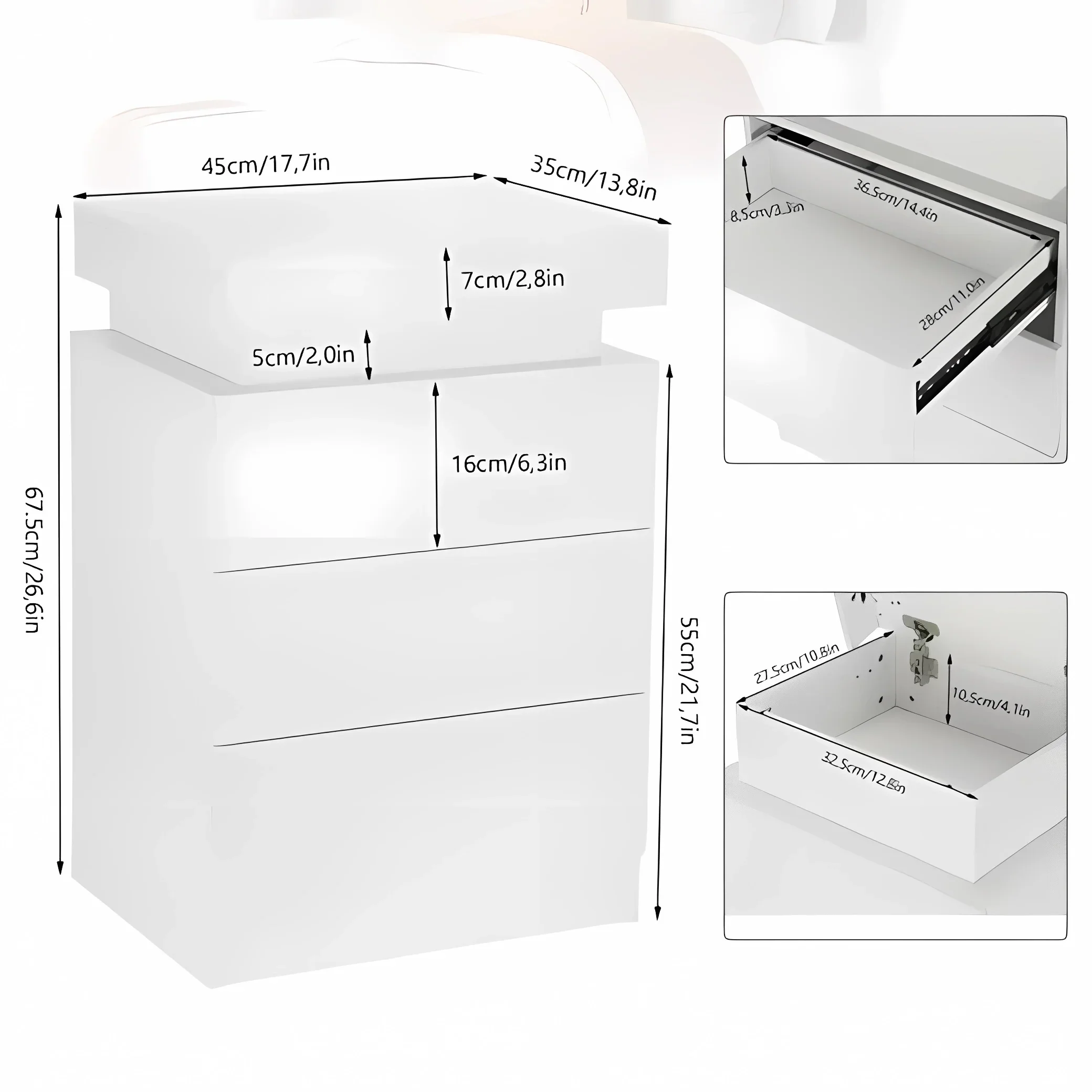 Lumora - Witte nachtkast met 3 lades en LED-verlichting - Image 5
